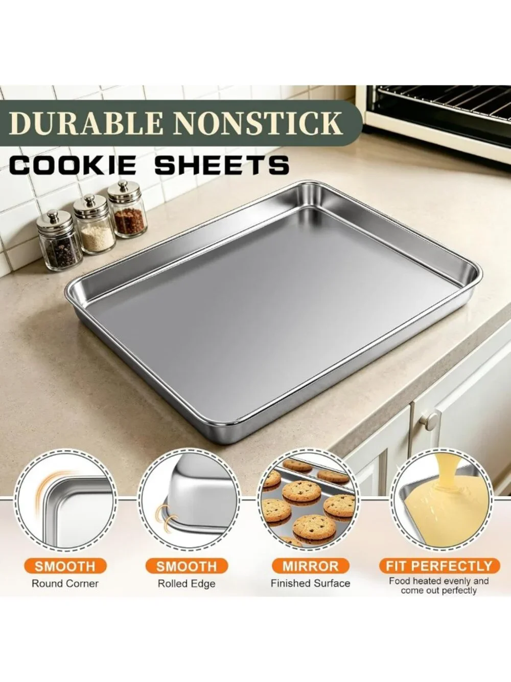 Stainless Steel Baking Sheet Set with Racks - Heavy Duty, Warp Resistant, 16x12